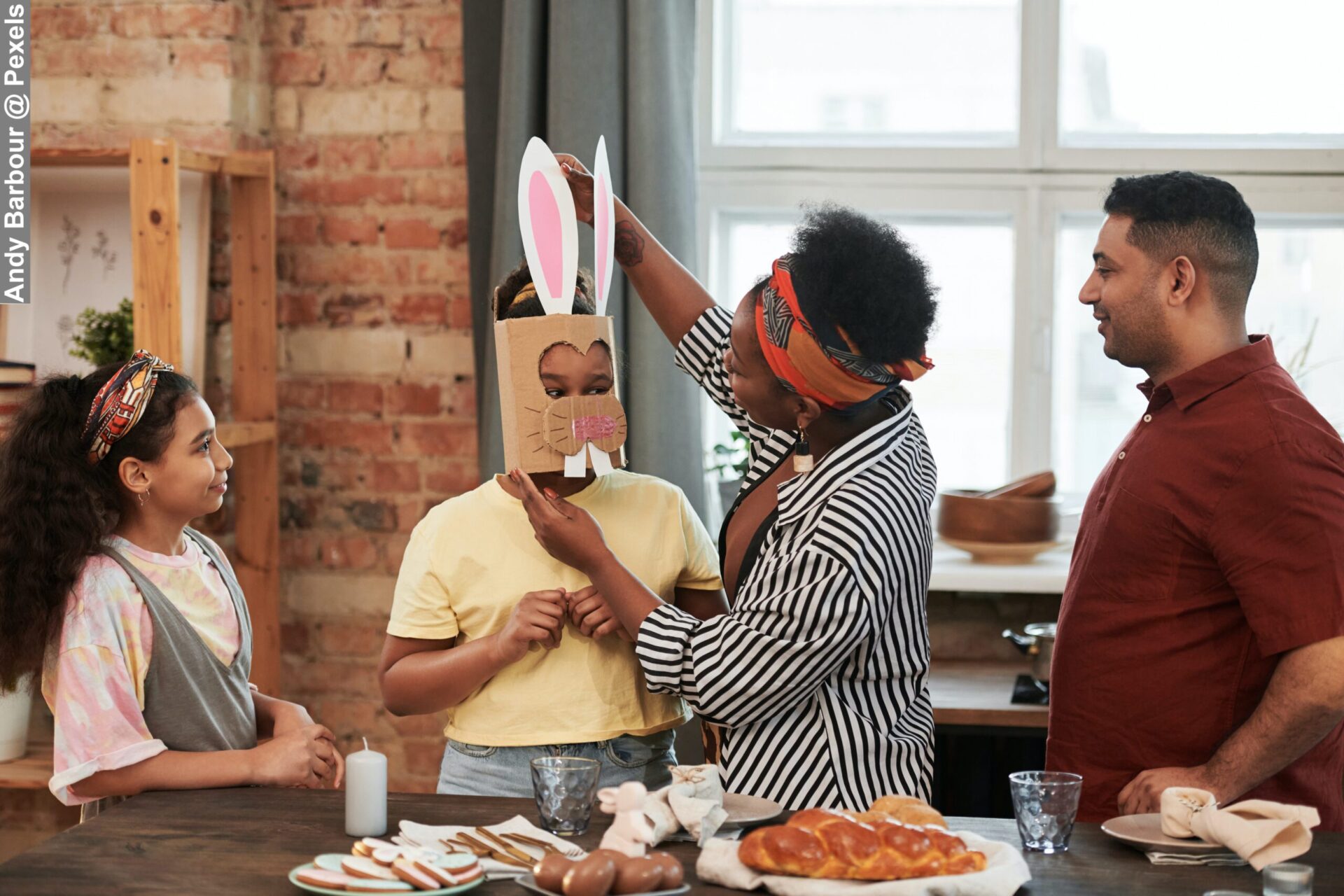 Healthy Family Easter A Child Wearing Easter Bunny Costume with Family