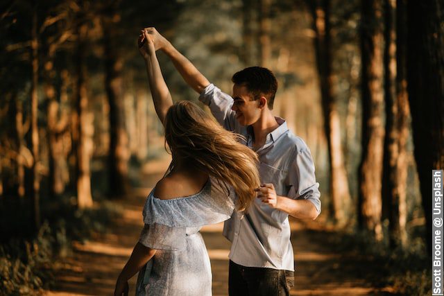 Beautiful couple In dancing in woods, shot from a recent engagement shoot!