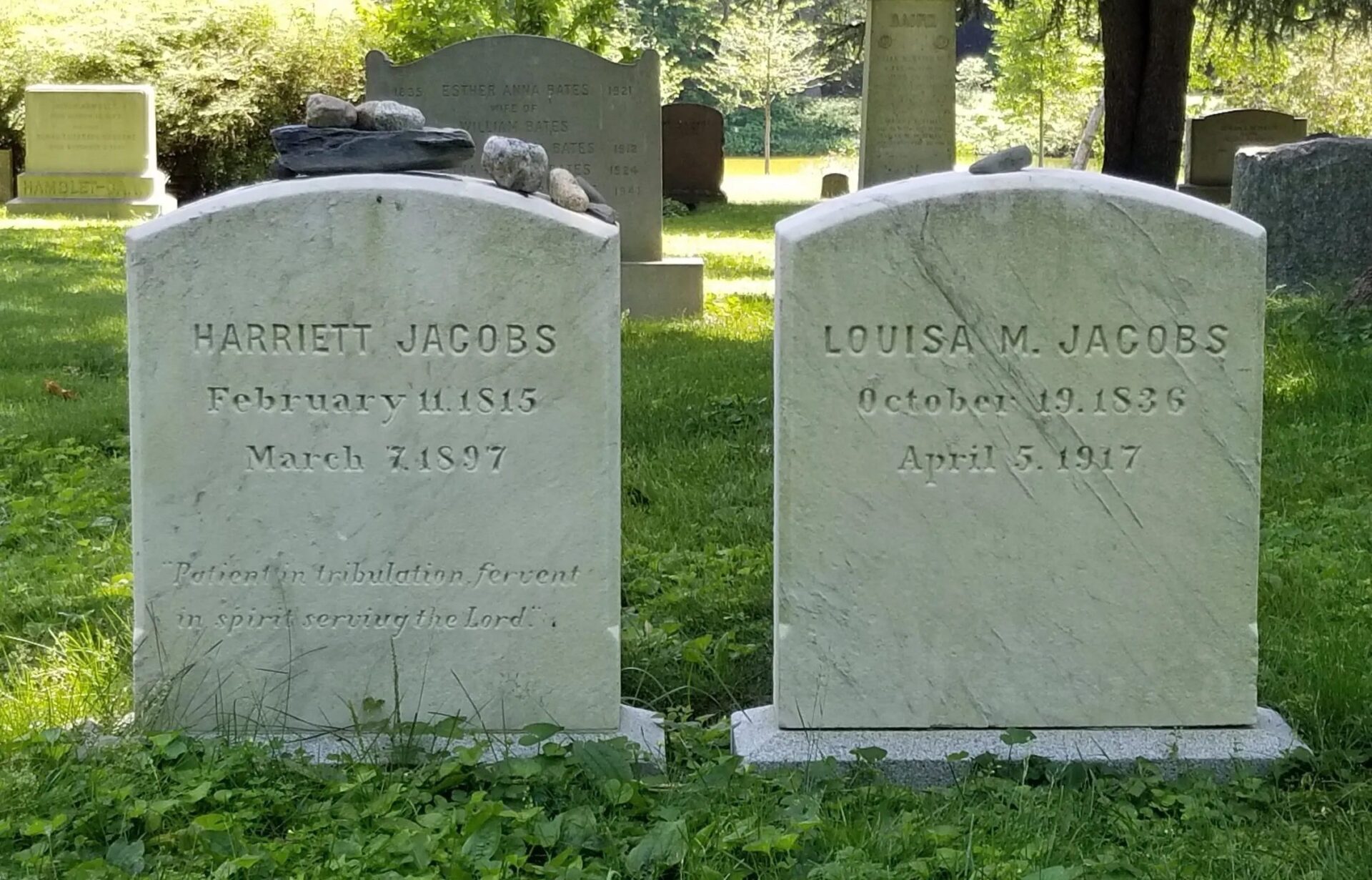 Monuments for Harriet and Louisa Jacobs after preservation at Mount Auburn Cemetery