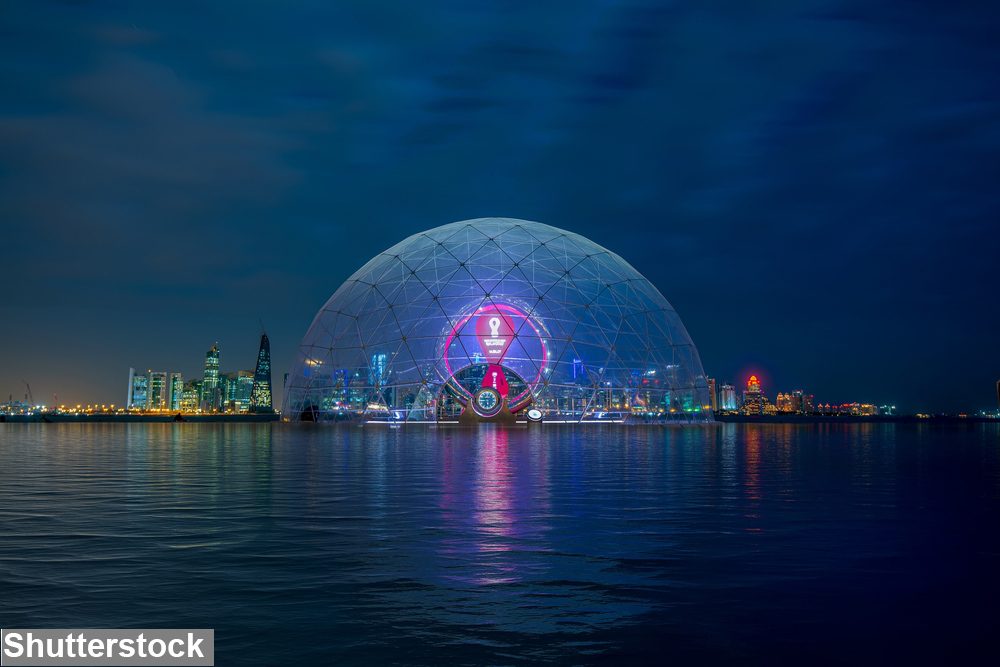 Doha, Qatar - December 27, 2021: FIFA World Cup Qatar 2022 Official Countdown Clock unveiled with one year to go