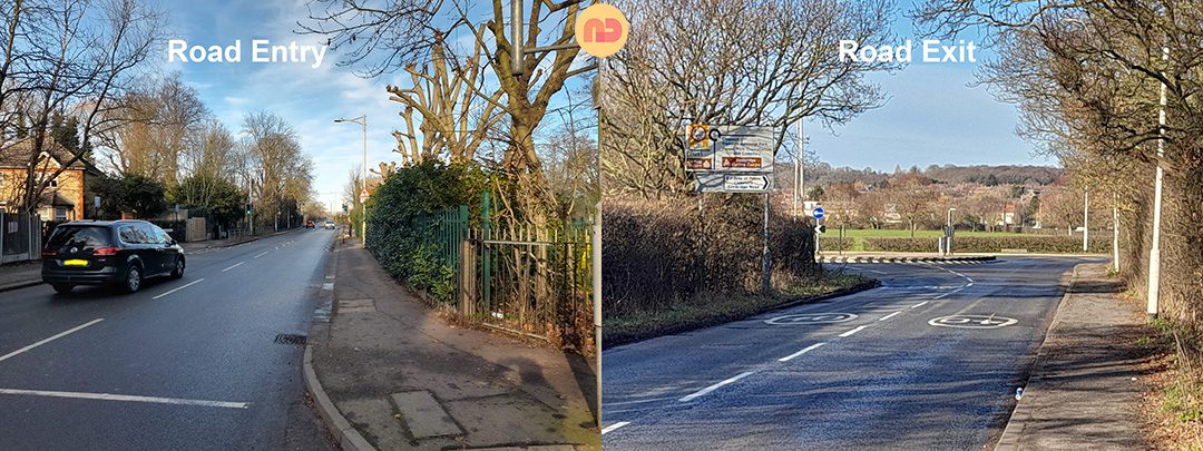 Image showing road entry and exit where people using mobile phone Whilst driving