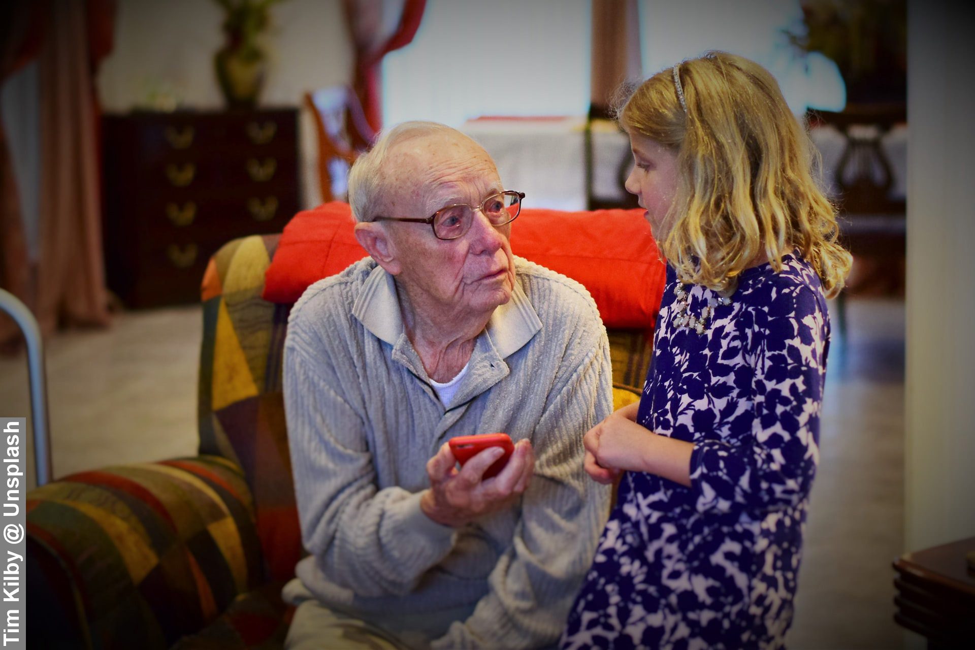 Grandfather keeping it real and having an honest conversation with granddaughter