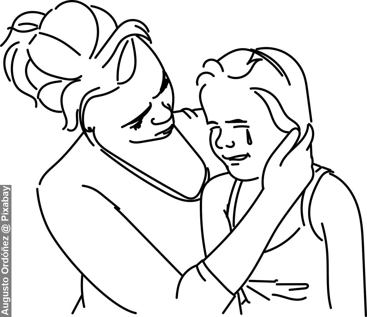 Line drawing of mother with crying sad daughter demonstrating a foster carer’s boundless heart