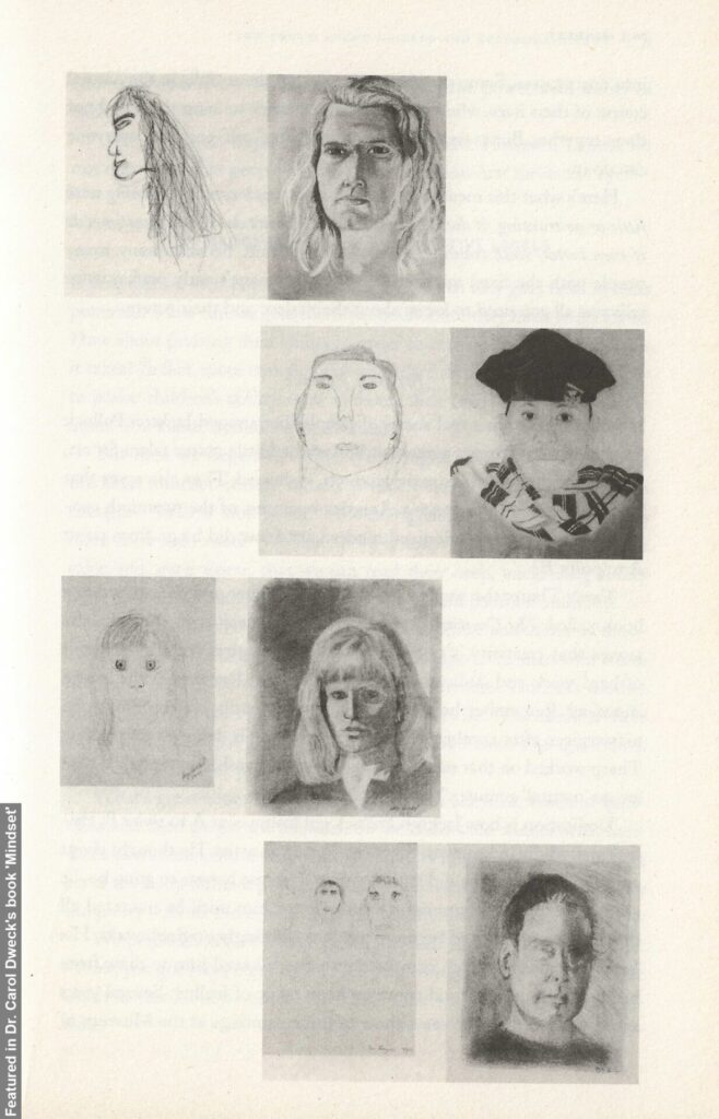 Before and after self-portraits of students who took a short drawing course, demonstrating improvement in their drawing skills. Need to change your mindset