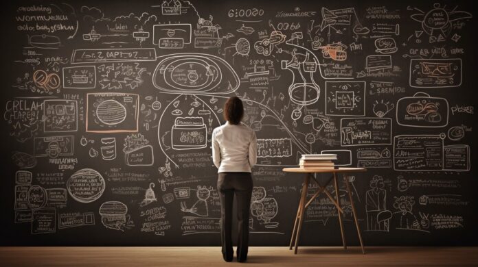 Change Your Mindset, a person drawing a path to their goals on a chalkboard