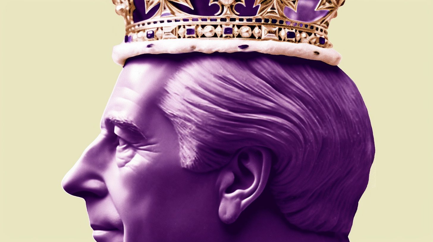 The head and neck portrait of King Charles III wearing the St Edward’s Crown. King Charles III coronation