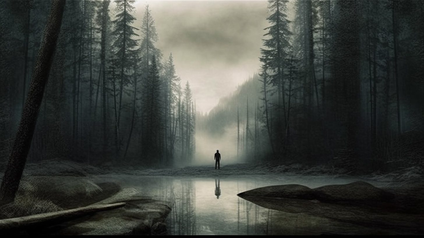 A solitary figure navigates a path through a vast wilderness, embodying the essence of solitude and the feeling of being lost. Wondering where is my angel.