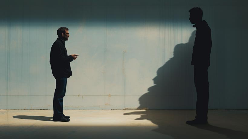 An ultra-realistic image depicting a single individual engaged in conversation with an anonymous figure represented as a silhouette. This image symbolizes the concept of talking to a stranger, a key element in seeking 'Depression Support from Strangers'. The neutral or calming background color keeps the focus on the figures, emphasising the importance of their interaction.